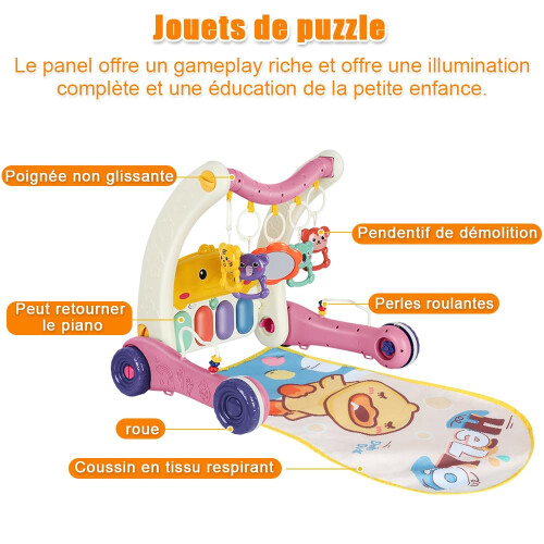 2 in 1 Baby Walker and Activity Center with Adjustable Push Resistance and Removable Activity Panel 2
