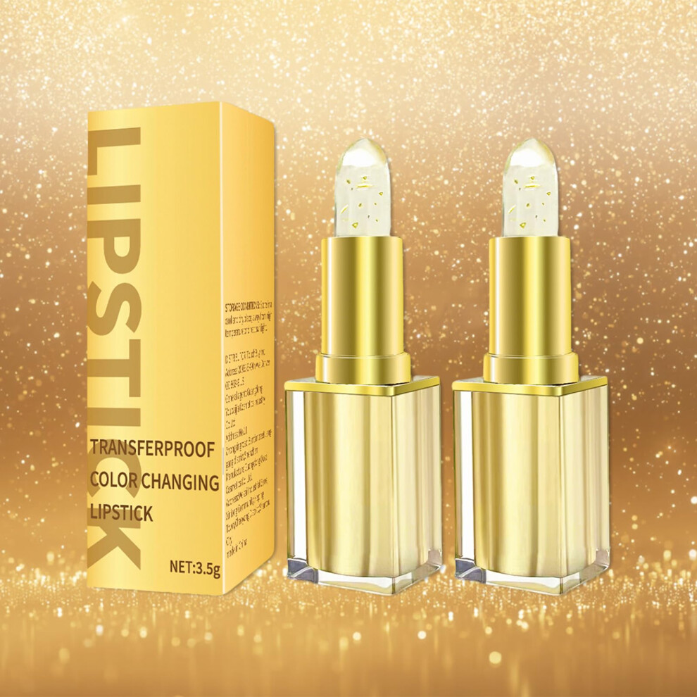 Gold Color Changing Lipstick 2Pcs With Crystal Shine, Ph Reactive Long Lasting Deep Hydration