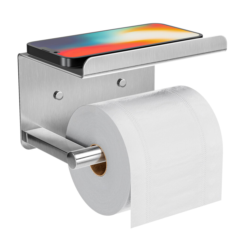 Adhesive Toilet Paper Holder With Phone Shelf, Wall Mounted Toilet Paper Roll Holder, Rustproof Bathroom Tissue Roll Holder With Shelf 5051226955068