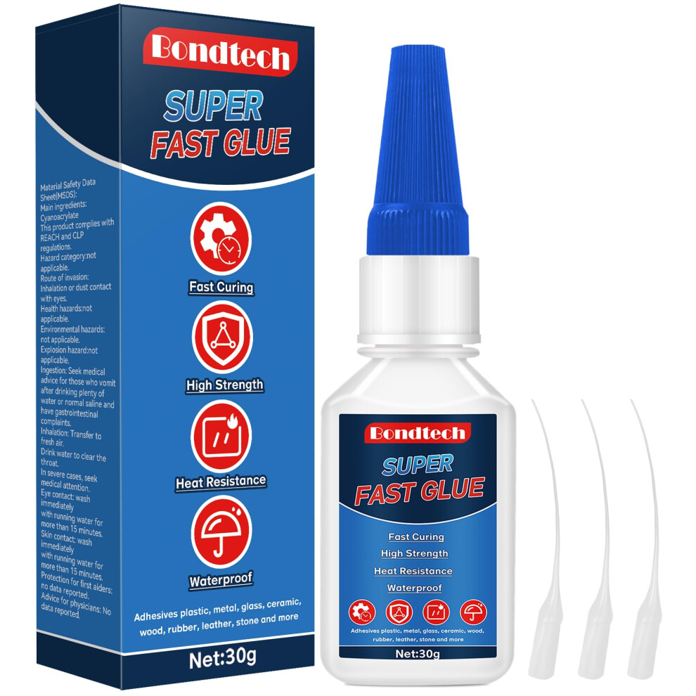 30 G Superglue Instant, Super Glue All Purpose, Strong Glue With Anticlog Cap, For Plastic, Glass, Ceramic, Metal, Wood, Diy, Precise Repair, Clear 5051226590078