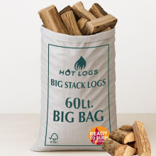60L HARDWOOD LOGS Hotlogs Big White Bumper Bag Premium Kiln-Dried Wood – (60 Litre) - Ideal for Open fires, Fire Burning Stoves, BBQ's, Log Burners,