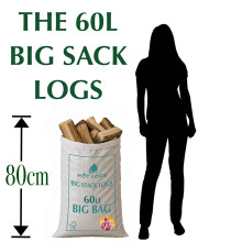 60L HARDWOOD LOGS Hotlogs Big White Bumper Bag Premium KilnDried Wood