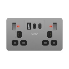 LIDER 2-Gang Switched 13A Socket with USB TYPE C & A Ports, LED Power Indicator, Always-On USB Ports, 25W Combined Output, Child Safe, UKCA Certified,