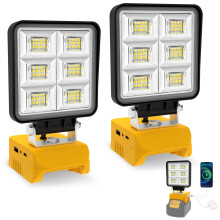 T-SUN 2 Pack Cordless LED Work Light for Dewalt 18V/20V Battery, 48W 5200LM Flood Light with Low Voltage Protection & USB-C Charging, Job Site Lighti