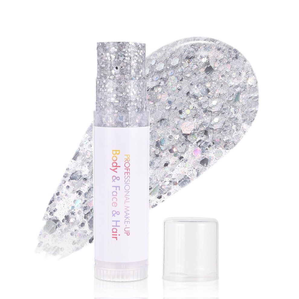 Silver Body Glitter Stick Mermaid Sequins, Waterproof Holographic Glow For Festival Rave Halloween