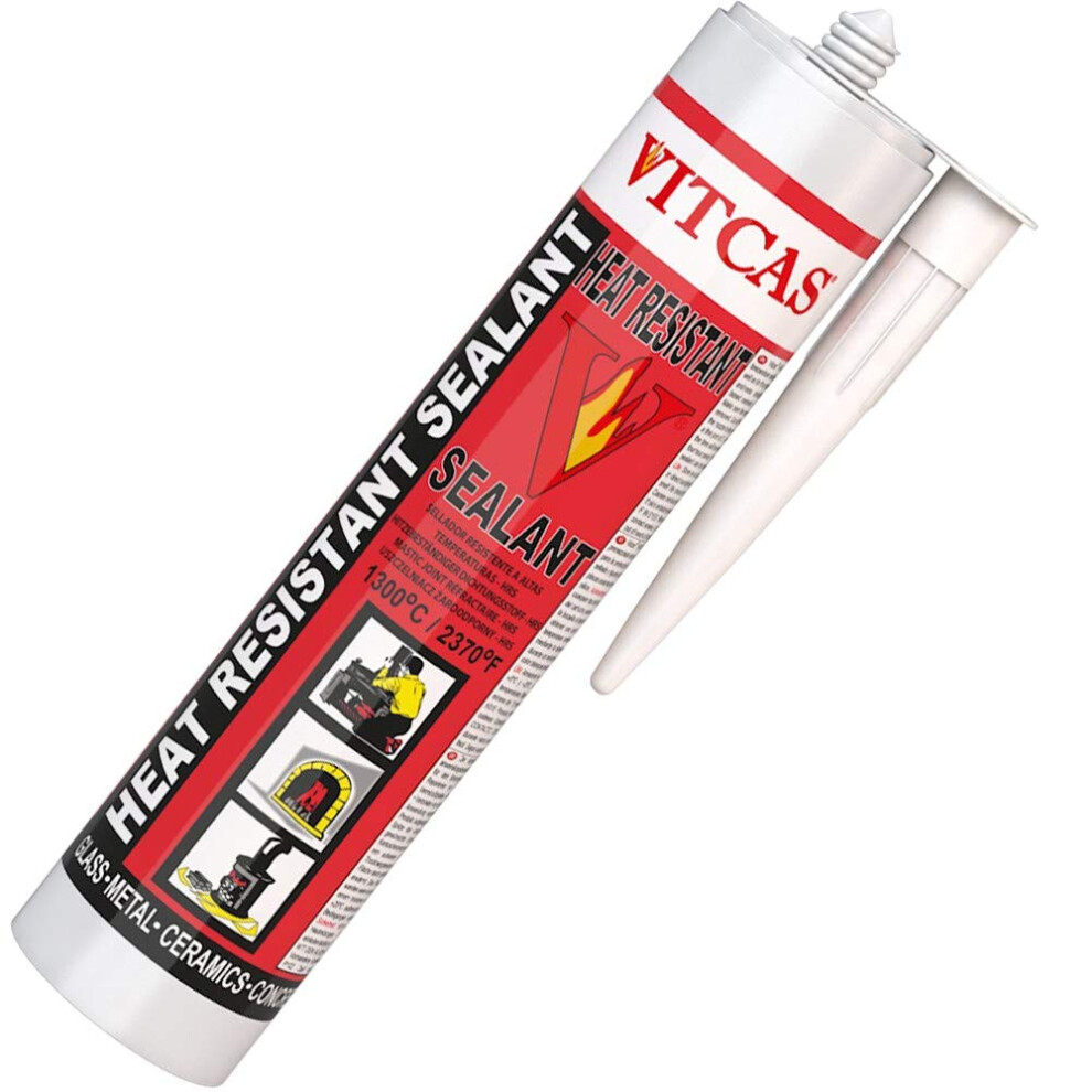 Vitcas Heat Resistant Sealant - Excellent Adhesion - Converts To Rock - Simple To Use - Heavy Duty Â Fixing Ceramic Â Glass - Metal - 1300 C - 310 4342165303760