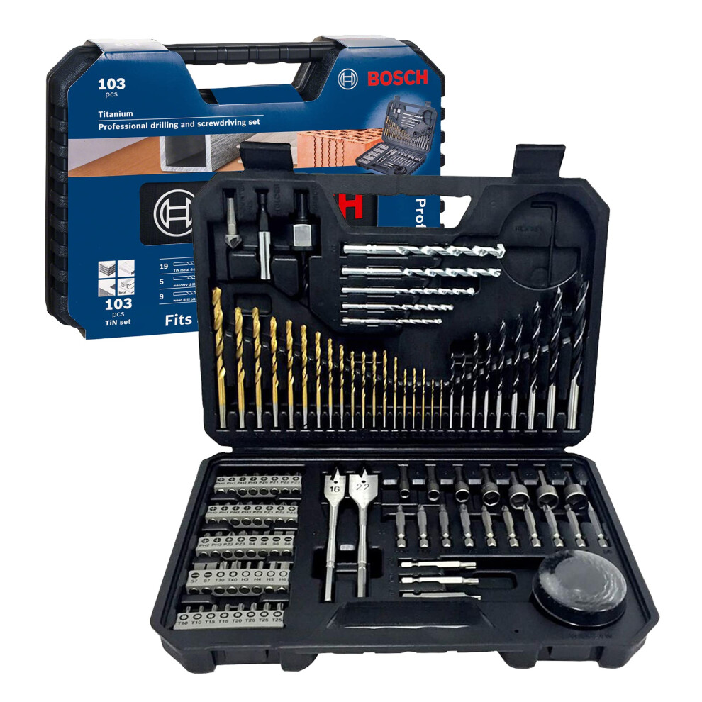 Photos - Tool Kit Bosch 103 pcs Mixed Screwdriver and Drill Bit Titanium Accessory Set  (for Wood, Stone, Metal, for Screwdrivers and Drills)