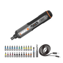 WORX WX240 3.6V (4V MAX) Mini Electric Screwdriver with 3-Gear Torque, 5Nm Power, 24pc Screwdriver Bits, LED Light - Lightweight, Cordless, USB C Cha