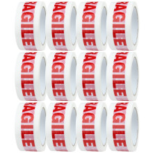 12x Rolls of Low Noise Fragile Tape for Packing Boxes/Fragile Packing Tape - 48mm x 66m, Packing Tape Strong for Moving House, Packing Parcels