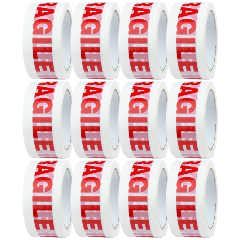 12X Rolls Of Low Noise Fragile Tape For Packing Boxes/Fragile Packing Tape - 48Mm X 66M, Packing Tape Strong For Moving House, Packing Parcels 5051226629624