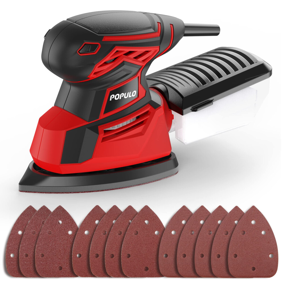 Populo Electric Mouse Sander, 130W 14000Rpm 230V Detail Sander With 12Pcs Sandpapers, Hand Sanders For Wood With Dust Collector, Compact Sanding Mach 5004979775353