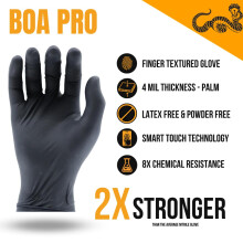 TG TOUGH GLOVE BOA PRO M Nitrile Gloves Pack Of 100 Strong Black Disp