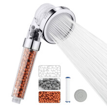 Ibergrif M22025 High Pressure Shower Head, 3 Spray Modes, 3-Stage Filtration, Water Softener for Hard Water Areas, Extra Filter & Rubber Plate Includ