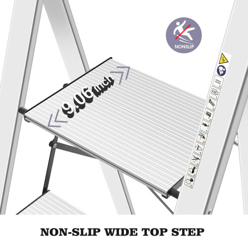 KINGRACK 4 Step Aluminium Step Ladder with Handrail, 330lbs Silver 1