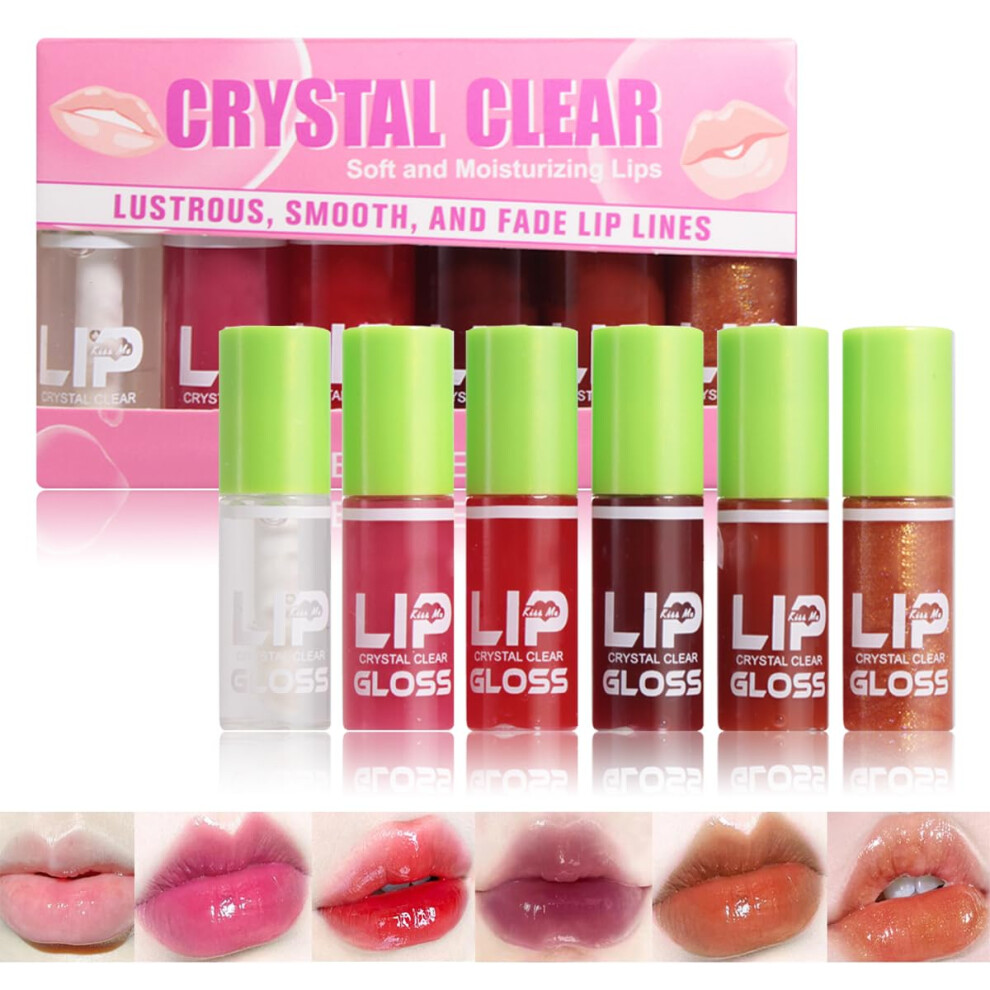 Vegan Plumping Lip Oil and Gloss Set, Hydrating Lip Glow, NonSticky Long Lasting Shine, 6 Shades