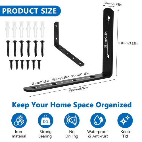 9 Pcs Black Shelf Brackets , Wall Mounted，90 Degree L Shelf Suppor 1