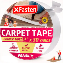 XFasten Double Sided Carpet Tape for Area Rugs, Residue-Free, 2-Inch x 30 Yards; Wood Safe 2 Faced Rug Tape for Carpet to Floor and Rug to Carpet App