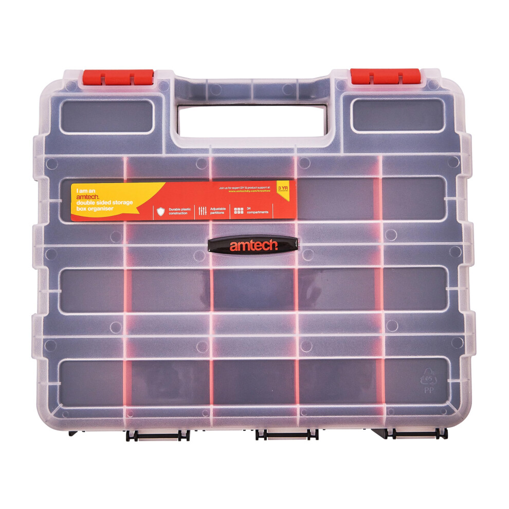 Amtech S6463 Double-Sided Storage Box Organiser, Screw Box, Assortment Box For Hardware, 34 Adjustable Compartments 5009289777981