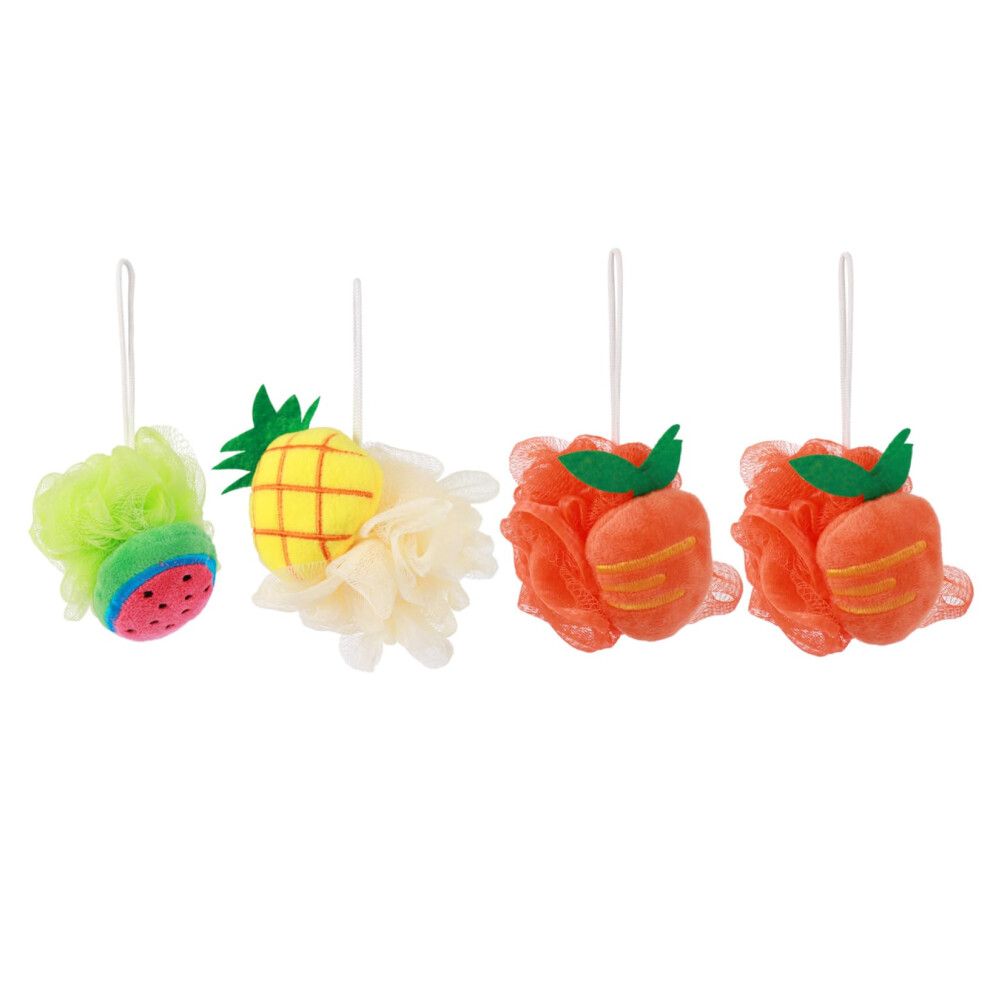 4Pcs Fruit Shape Bath Sponge Mesh Shower Loofah for Gentle Skin Exfoliation and Rich Foam