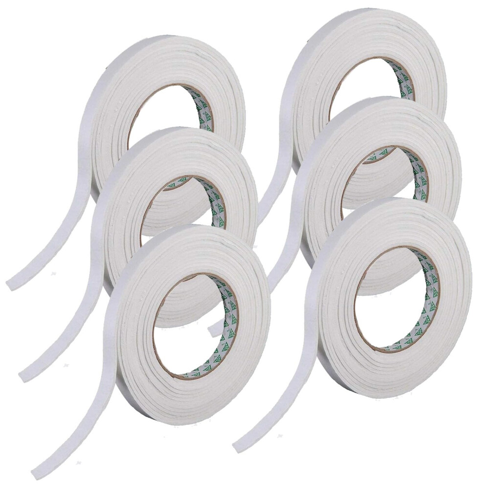 6 Rolls Self Adhesive Foam Tape 9Mm Wide, 5Mm Thick, 5M Long, White Colour, Weat 5009766143414