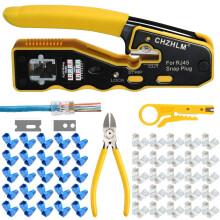 CHZHLM RJ45 Crimping Tool Kit Pass Through Crimper Stripper Cutter All-in-One for Crimping Cat5e Cat6 Cat6a Pass Through Connector with 50Pcs Connect