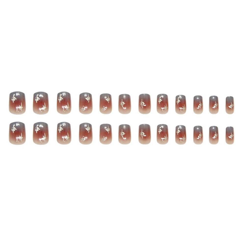 24 Pcs Gradient Press On Nails with Glossy Irregular Pattern, Elegant Reusable False Nails Set