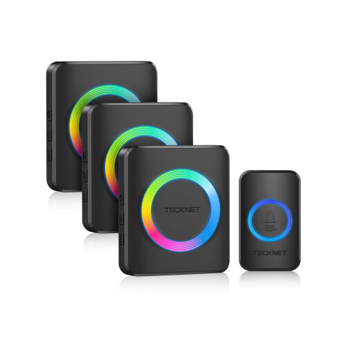 TeckNet TECKNET Wireless Doorbell with 3 Receivers,400M/1300ft Wireless Range,Black