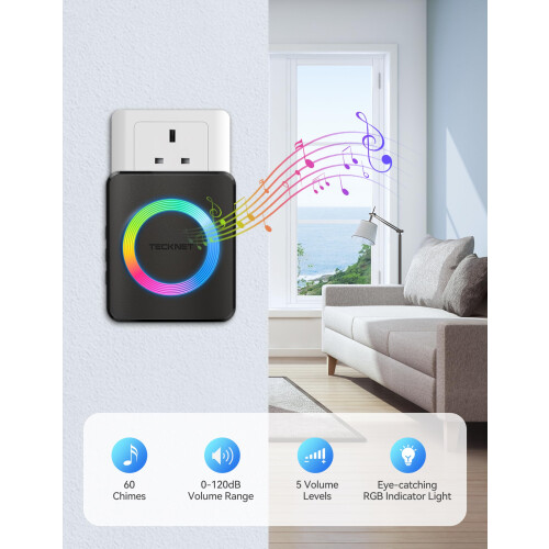 TeckNet TECKNET Wireless Doorbell with 3 Receivers,400M/1300ft Wireless Range,Black 1