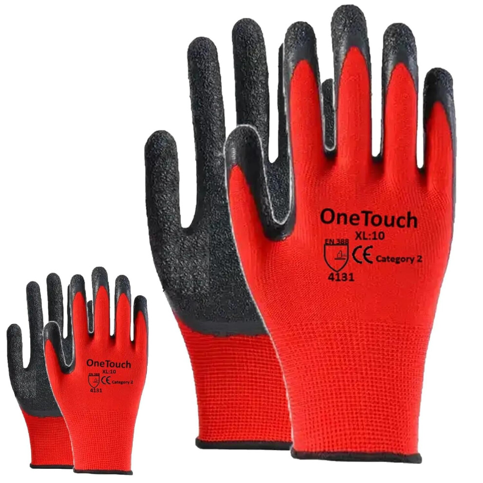 A406 24 Pairs Red Work Gloves Latex Coated Crinkled Finish Safety Gloves Non Slip Gloves Rubber Gloves For Builder Construction Gardening Heavy Duty 5004308180766