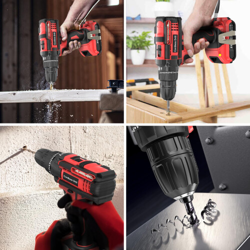 Cordless Drill Driver 21V, Cordless Hammer Drill w 2
