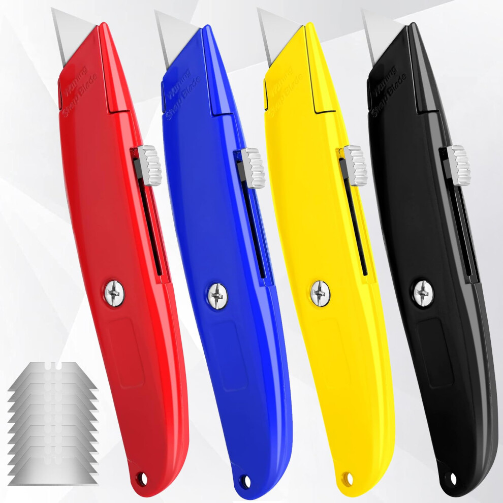 4 Pack Utility Knives With 10 Extra Sk5 Blades - Heavy-Duty Retractable Box Cutters For Cardboard, Carpet, Cartons, And Home Improvement Tasks 3175521306591