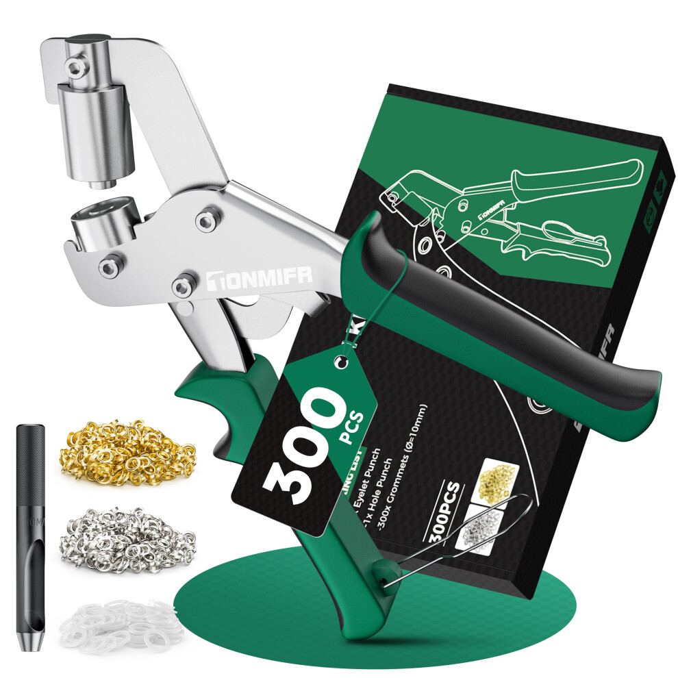 Professional Eyelet Punch Kit - Tonmifr 10Mm Grommet Hole Punch Plier With 300Pcs Metal Grommet Eyelets, Ideal For Punching Holes In Pvc Banners 5051226894121