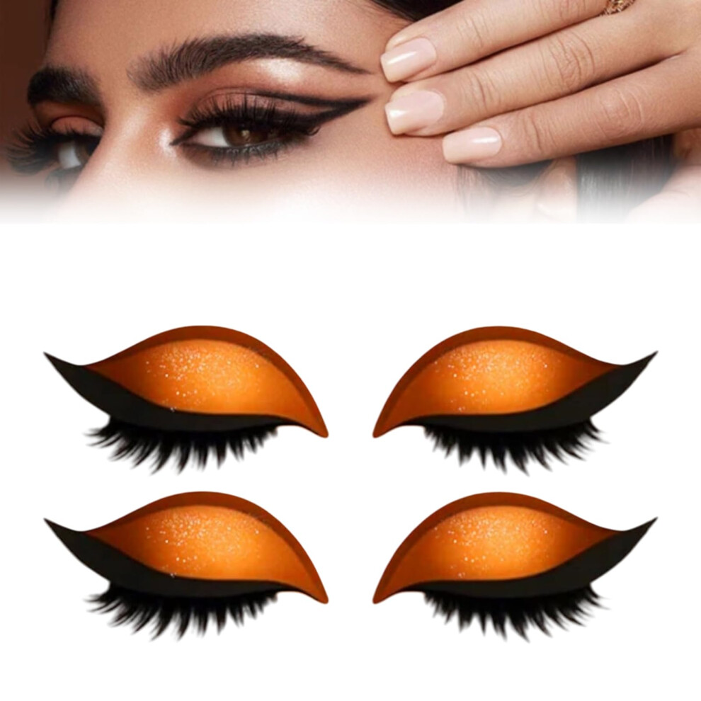 Orange False Eyelashes With Eyeshadow, Reusable 2In1 Eye Makeup Stickers, Waterproof Nosmudge