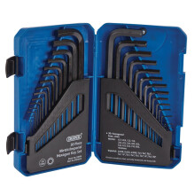 Draper 30 Piece Hexagon Allen Key Set | Metric/Imperial Combined Long Pattern Hand Tools | Hex Key Wrench Kit | Long Arm Chrome Vanadium Steel Kit |