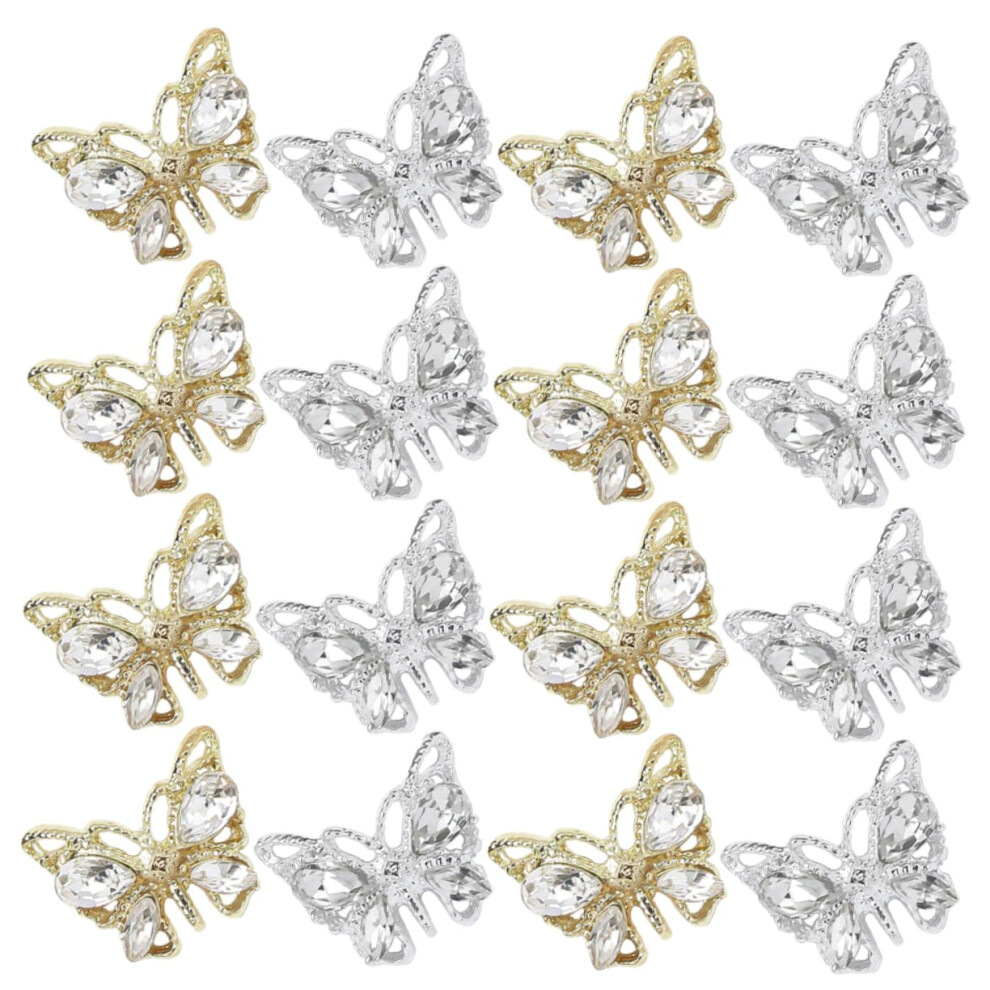 20pcs Butterfly Nail Charms with Rhinestones for 3D Nail Art Decorations and Wedding Manicure