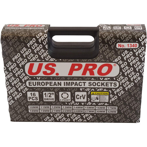 us pro US PRO by Bergen 16pc 1/2'' Dr 6-Point European Deep Impact Socket Set B1340 1