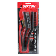 Dekton 3PC Wire Brush Set | Includes 2 Large Wire Brushes & 1 Small Detailing Brush | Brass Coated for Spark Plugs | Steel for Rust & Paint Removal |