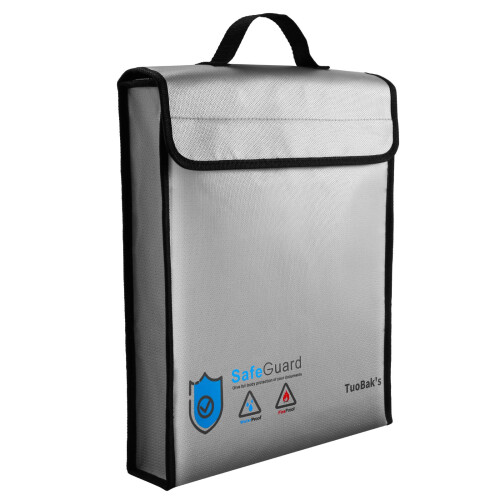 TuoBak's Fireproof Document Bag,Large Capacity Solid Silicone Coated Fireproof Document Box 15.8" x 12.6" x 2.5",Fireproof Document Holder with Zippe