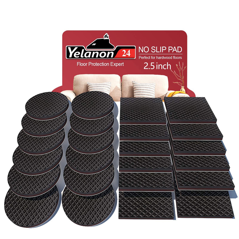 Yelanon Non Slip Furniture Pads -24 Pcs 63Mm Furniture Grippers, Non Skid For Furniture Legs,Self Adhesive Rubber Furniture Feet,Anti Slide Furniture 5051226954085