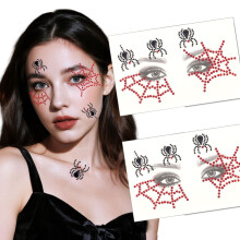 Halloween Face Stickers Red and Black Spider Web Self Adhesive Face Jewels for Cosplay Party