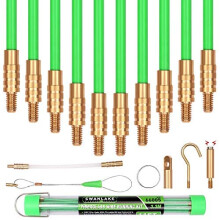 通用 11ft (3.3m) Fibreglass Electrical Fish Tape Kit - 16 Pieces Including 10 x 330mm Rods with Brass Connectors and Magnetic Tip
