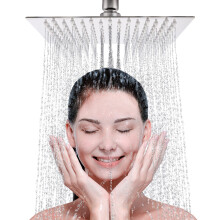 LIVOREST Square Rainfall Shower Head - 8 inch Large, Overhead Fixed Rain Showerhead with Angle Adjustment - Stainless Steel 304 with Chrome Finish -