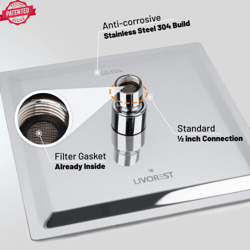 LIVOREST Square Rainfall Shower Head  8 inch Large Overhead Fixed Rain 2