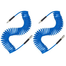 YOTOO 2 Pcs Air Compressor Hose Polyurethane Recoil 10m Long 6mm ID x 9.5mm OD with Bend Restrictor, 1/4" Europe Quick Coupler and Plug, Blue
