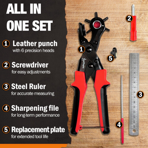 ToolTopia Belt Hole Puncher for Leather – Heavy Duty Rotary Hole Punch 2
