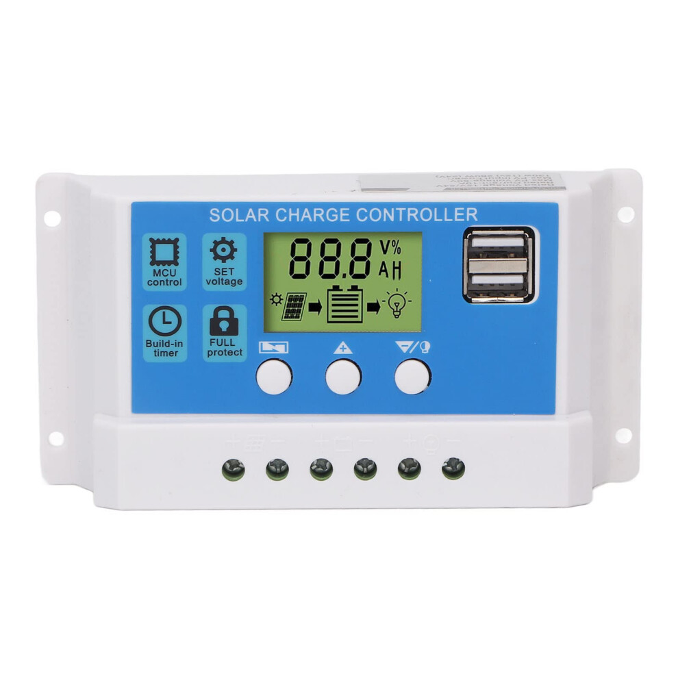 20A Pwm Solar Charge Controller With Dual Usb, Lcd Display, Auto Voltage Detection, 12V 24V 9070919986703