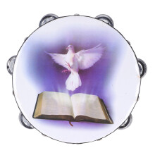 Double Row Jingle Tambourine With Religious Dove Design Clear Resonant Sound For Church Worship, Premium Materials Including Stainless Steel And