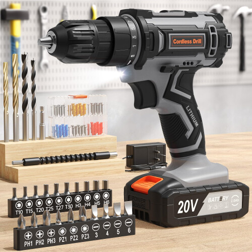 Cordless Drill, 20V Electric Combi Drill Set with