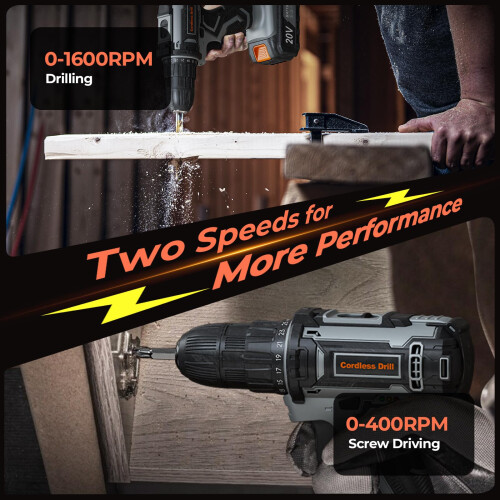 Cordless Drill, 20V Electric Combi Drill Set with 1