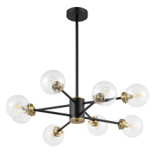 8Light Sputnik Chandelier with Clear Glass Globes, Modern Adjustable Pendant for Kitchen Island, Dining Room, Black